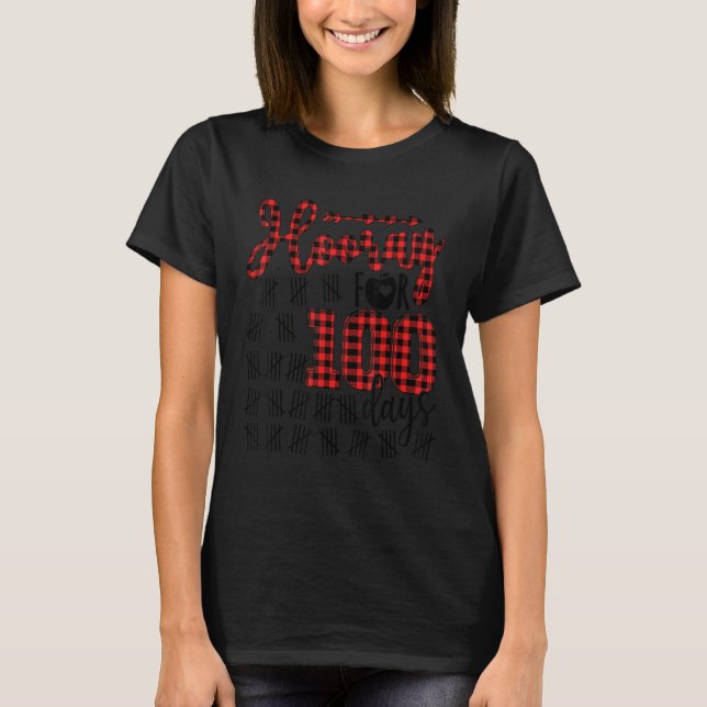 Camiseta Buffalo Plaid Happy 100th Day of School Hooray for (Frente)