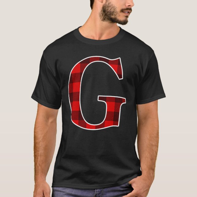 Camiseta Buffalo Plaid Monogram Letter G Matching Holiday (Frente)