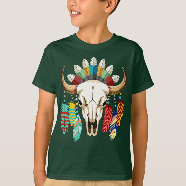 Camiseta Buffalo Skull Native American Emblem (Frente)