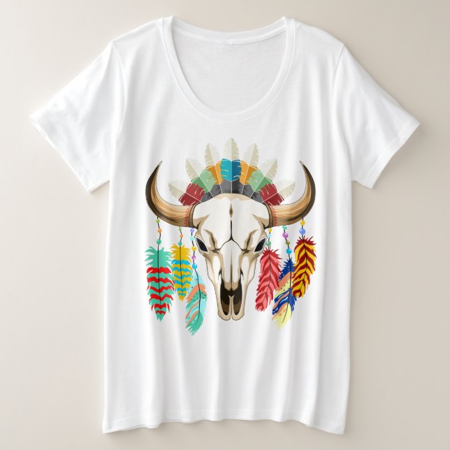 Camiseta Buffalo Skull Native American Emblem (Frente do Design)