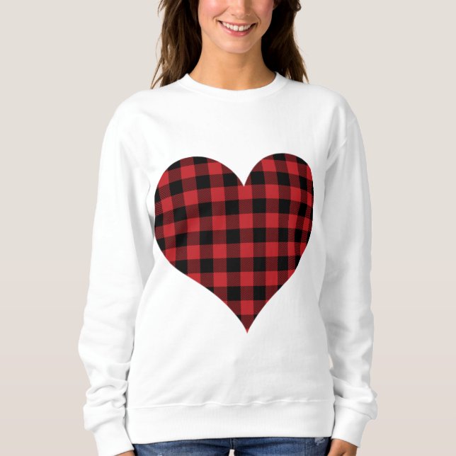 Camiseta Buffalo Xadrez Heart Dia de os namorados Love Hood (Frente)