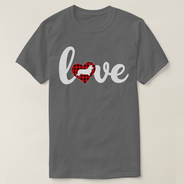 Camiseta Buffalo Xadrez Love Cardigan Welsh Corgi Dog Valen (Frente do Design)