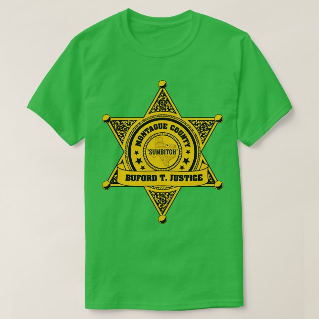 Camiseta Buford T Justice Sheriff Crachá (Frente do Design)