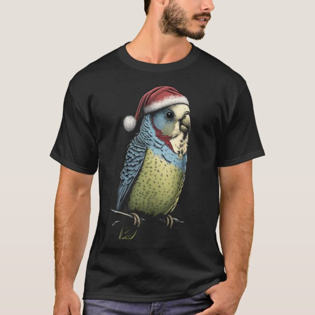 Camiseta Bugerigar Santa Hat Parakeet Bir (Frente)