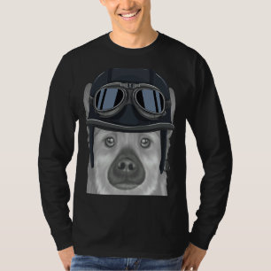 Camiseta Buhund Norueguês Vestindo Capacete de Motocicleta