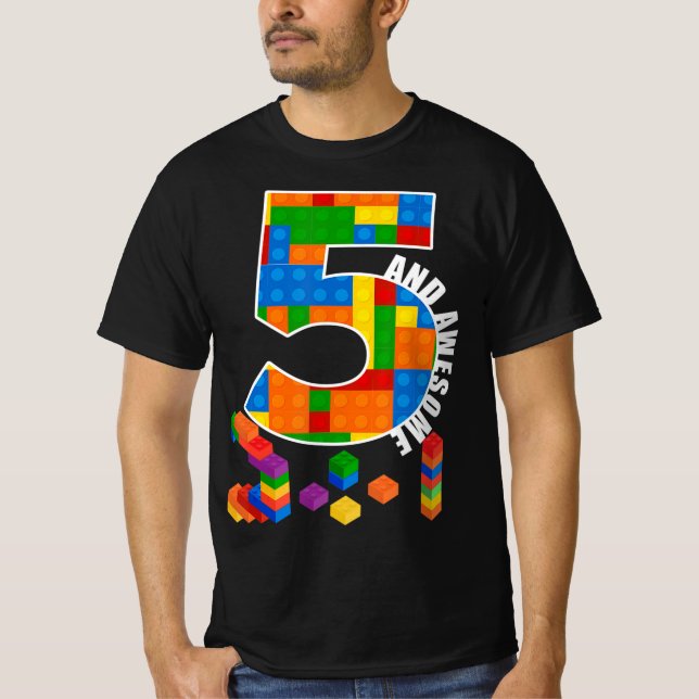 Camiseta Building Blocks Bricks 5 Year Old Awesome Birthday (Frente)