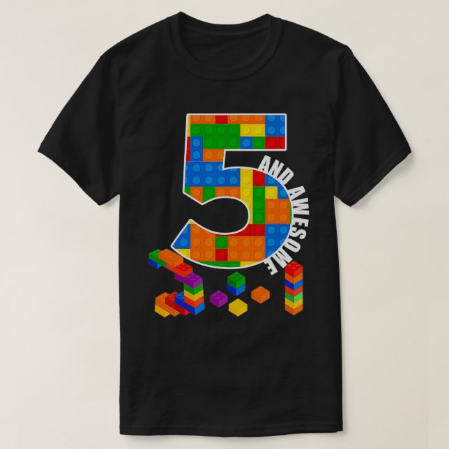 Camiseta Building Blocks Bricks 5 Year Old Awesome Birthday (Frente do Design)
