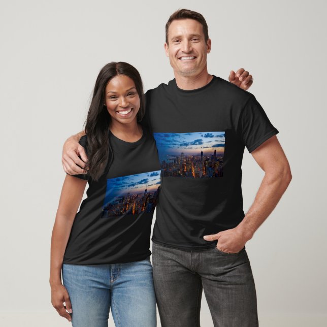 Camiseta Buildings City Illuminated Skyline Cityscape (Unissex)