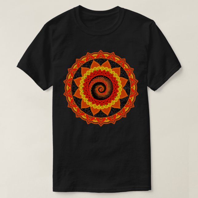 Camiseta Bukonia Geometria Sagrada Laranja Girassol Radial (Frente do Design)