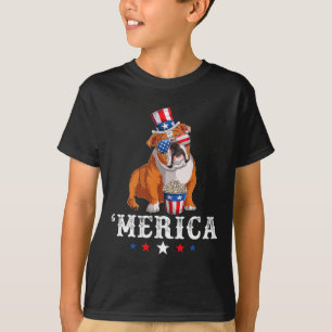 Camiseta Buldogdog Men Usa American Flag English Bulldo
