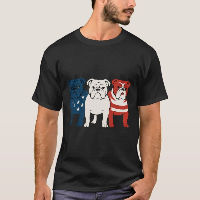 Camiseta Buldogue 4 de julho Dog Lover Men Women USA Flag (Frente)