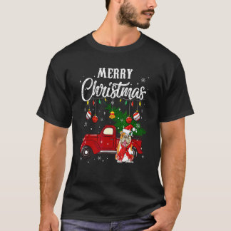 Camiseta Buldogue Britânico Caminhão Vermelho Árvore de Nat