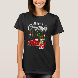 Camiseta Buldogue Britânico Caminhão Vermelho Árvore de Nat