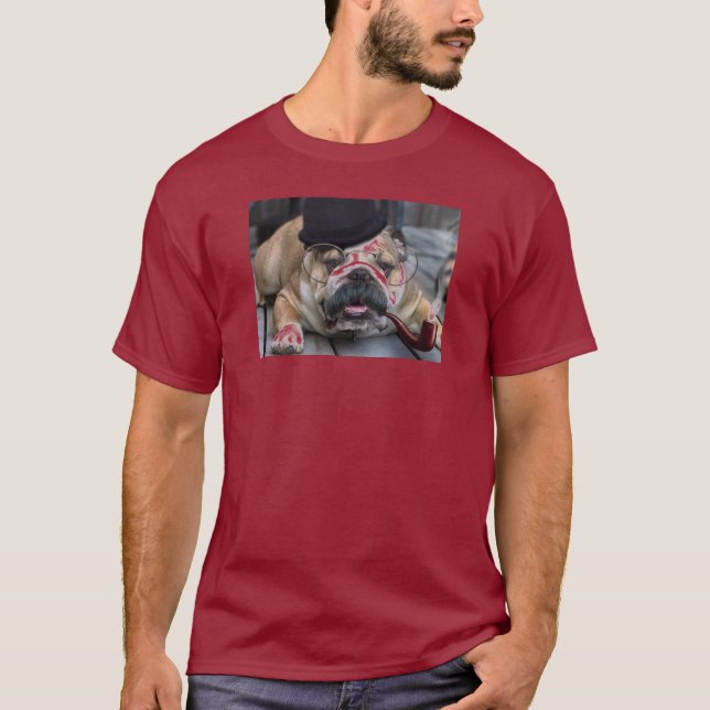 Camiseta Buldogue com a tubulação de fumo do bigode e o (Frente)