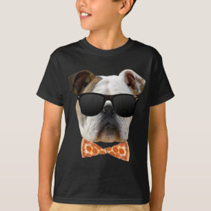 Camiseta Buldogue em óculos de sol e empate de Arco de pizz