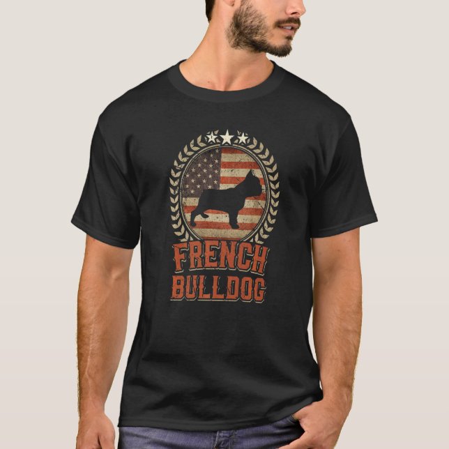 Camiseta Buldogue francês American Flag Usa Patriotic Dog (Frente)