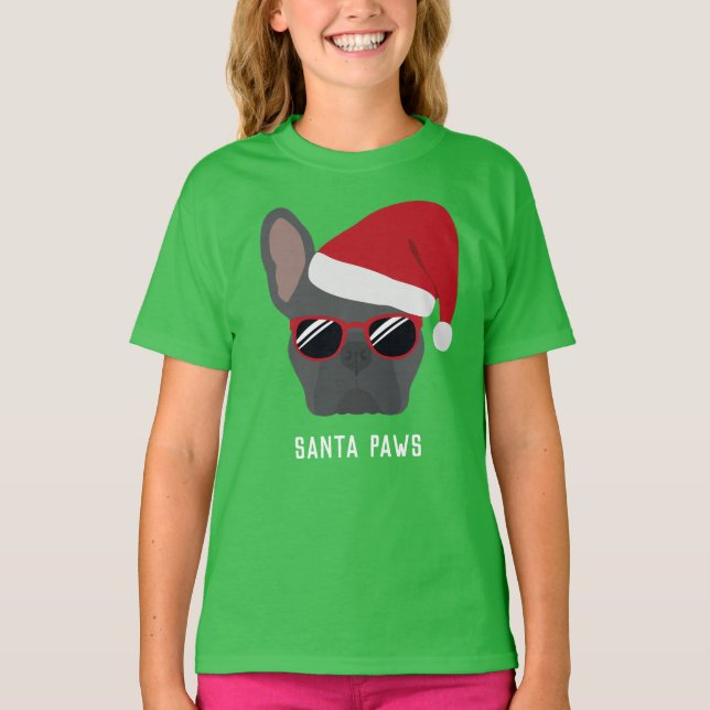 Camiseta Buldogue Francês Azul de Natal (Frente)