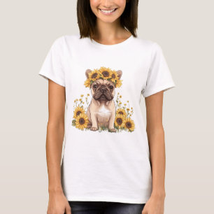Camiseta Buldogue Francês Cercado Por Girassóis