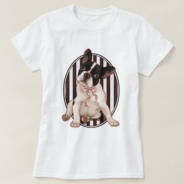 Camiseta Buldogue francês chique e listras clássicas (Frente do Design)