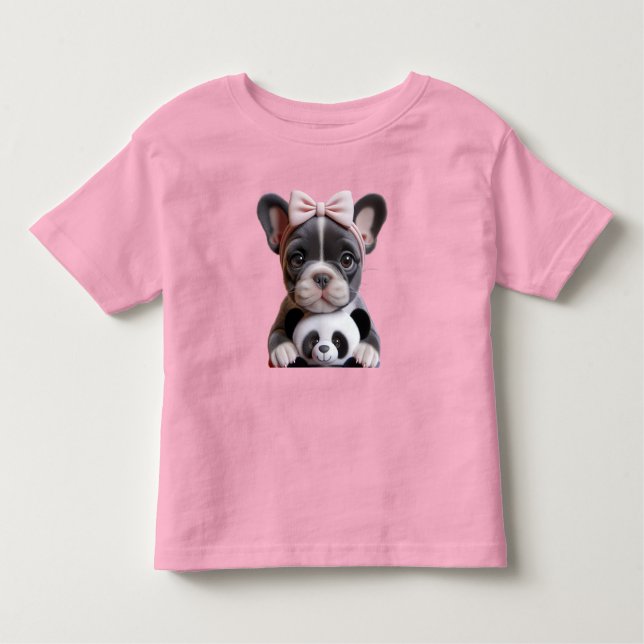 Camiseta Buldogue francês com Arco rosa (Frente)