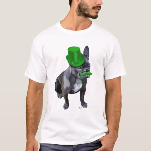 Camiseta Buldogue francês com chapéu verde e bigode