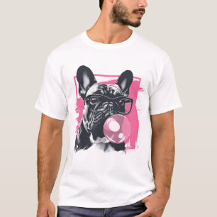 Camiseta Buldogue francês com goma de bolha de óculos