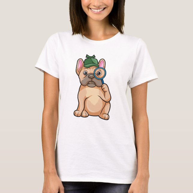 Camiseta Buldogue francês como Detetive com Lâmpada (Frente)