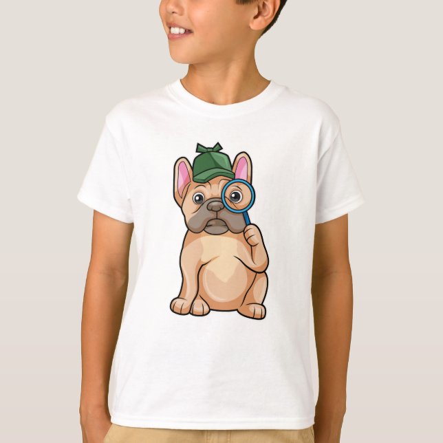 Camiseta Buldogue francês como Detetive com Lâmpada (Frente)