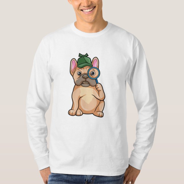 Camiseta Buldogue francês como Detetive com Lâmpada (Frente)