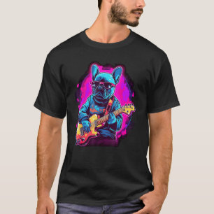 Camiseta Buldogue francês Electric Guitar Rock Music 8