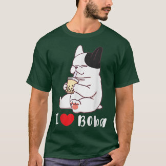 Camiseta Buldogue Francês Eu Adoro Boba Bubble milk Tea Dog