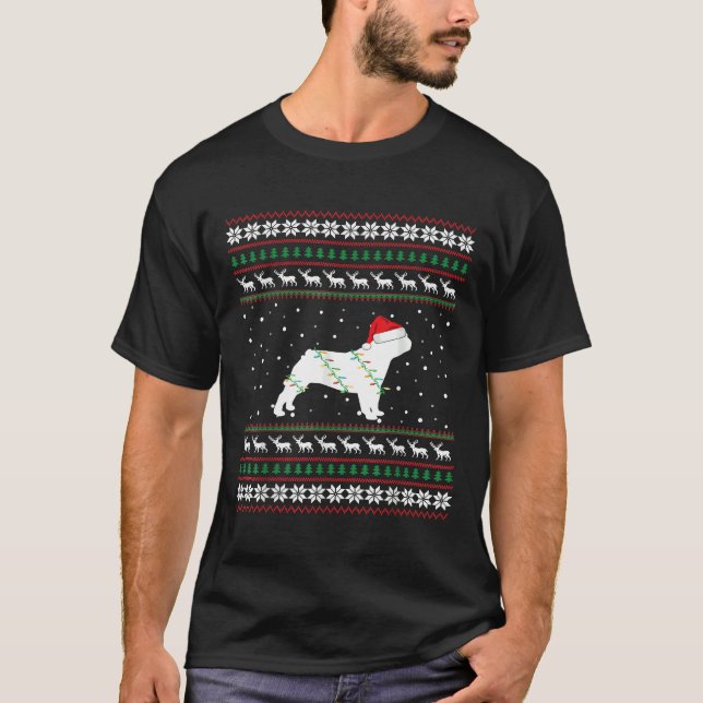 Camiseta Buldogue Francês Feio Natal Santa Hat (Frente)