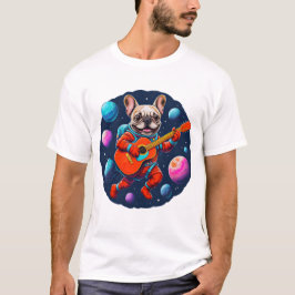 Camiseta Buldogue Francês Fofo Astronauta Tocando Violão –