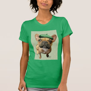 Camiseta Buldogue francês marrom com chapéu verde