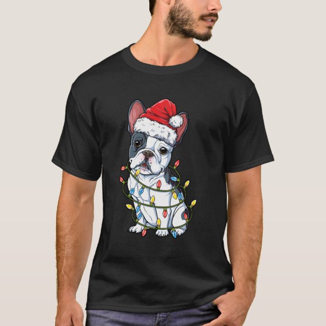 Camiseta Buldogue Francês Papais noeis Árvore de Natal Luze (Frente)