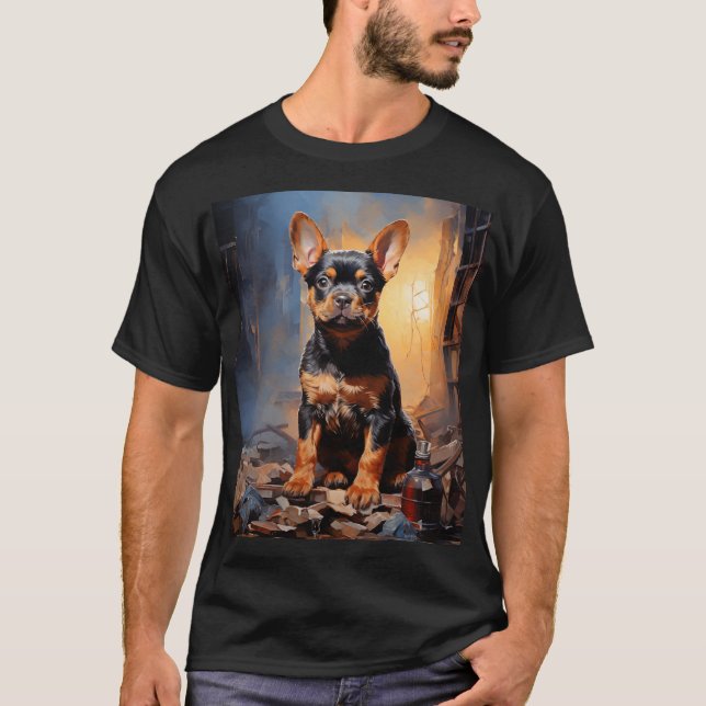 Camiseta Buldogue francês preto e cachorrinho bronzeado (Frente)