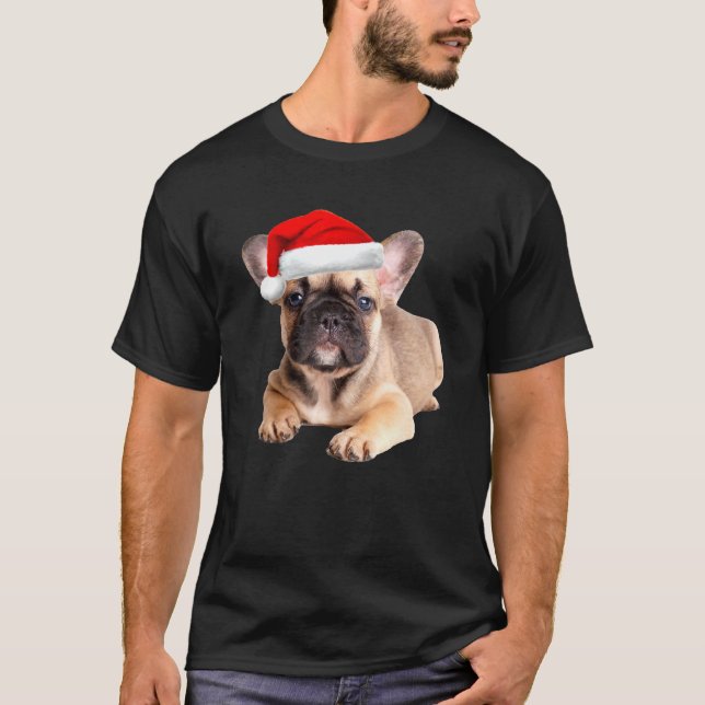 Camiseta Buldogue Francês Puppy Santa Hat Cute Frenchie Chr (Frente)