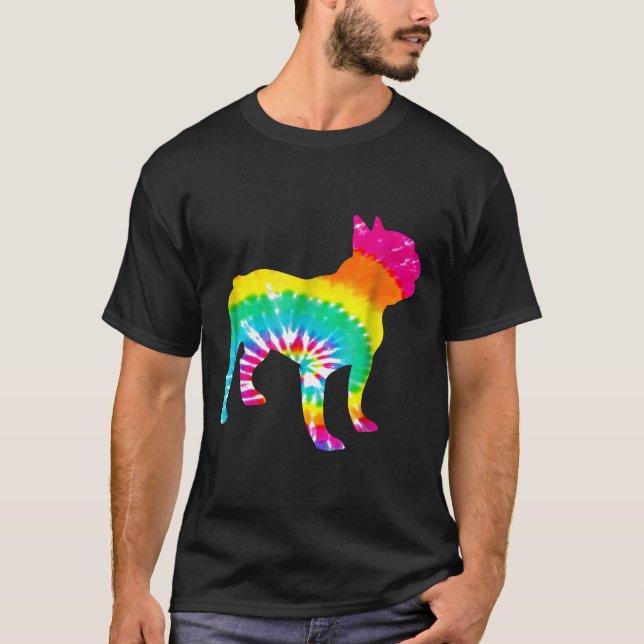 Camiseta Buldogue francês Rainbow Trippy Hippie Tie Dye (Frente)