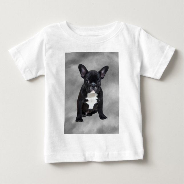 Camiseta Buldogue Francês Sentado Aquarela Pintura Óleo (Frente)