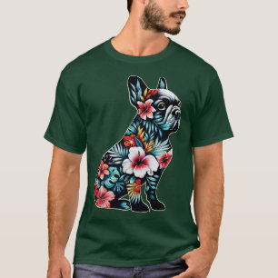 Camiseta Buldogue francês sentado em silhueta e retrô color