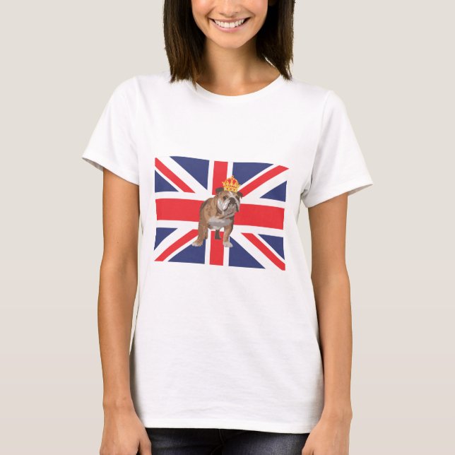 Camiseta Buldogue inglês com coroa e Union Jack (Frente)