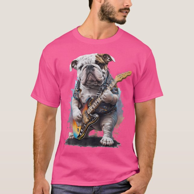 Camiseta Buldogue Inglês com Violão Elétrico (Frente)
