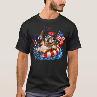 Camiseta Buldogue Inglês No Dia 4 De Julho Com Bandeira Dos