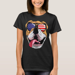 Camiseta Buldogue Inglês Vestindo Bandeira Americana Óculos