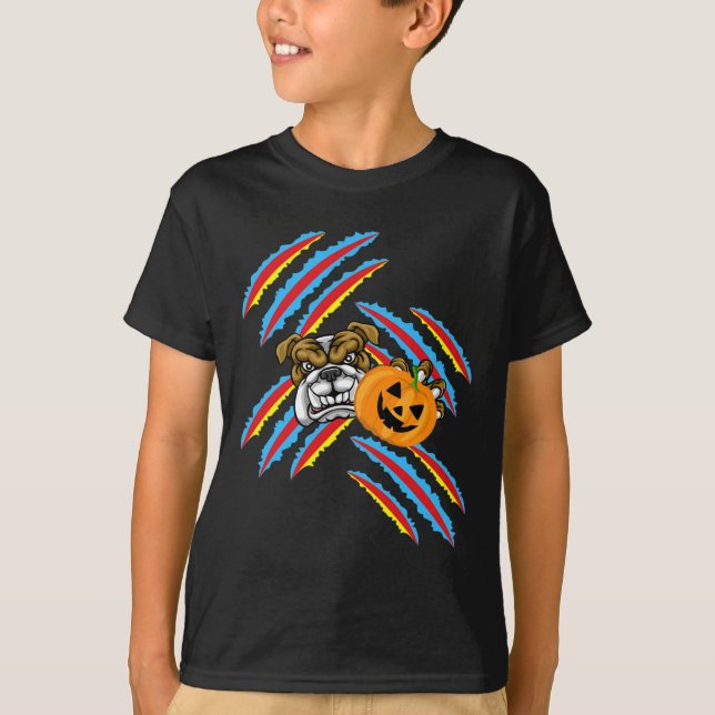 Camiseta Buldogue Mãe Halloween Pumpkin (Frente)