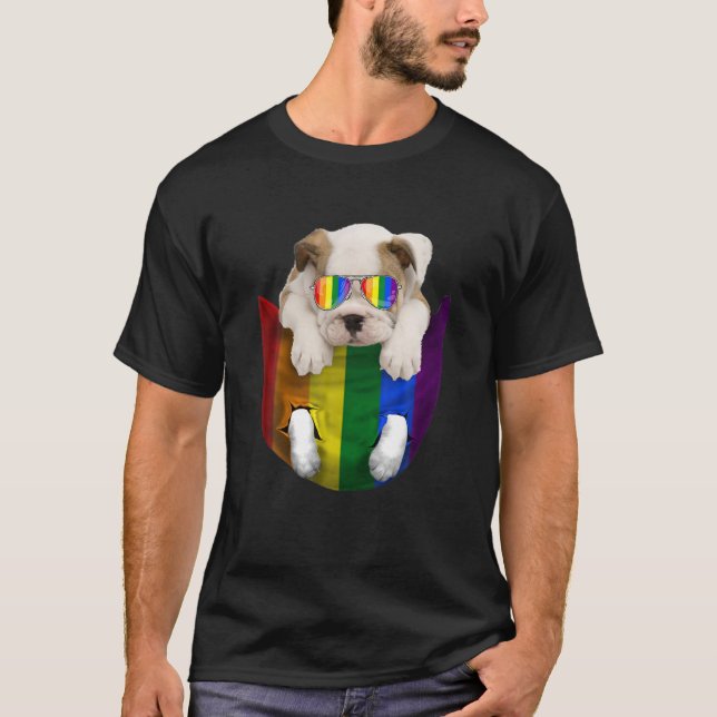Camiseta Buldogue No Pocket Rainbow Trans Gay LGBT Pride An (Frente)