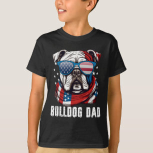 Camiseta Buldogue Pai Dos Eua Bandeira 4 De Julho Pai Cão