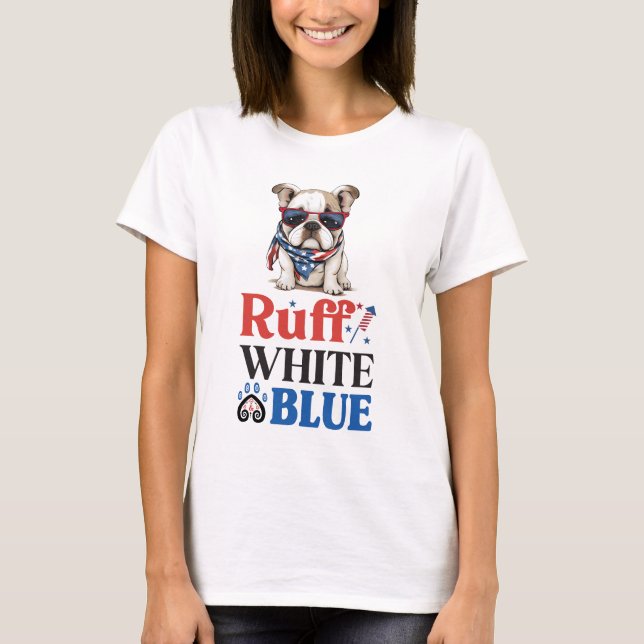 Camiseta Buldogue Patriótico Branco e Azul (Frente)