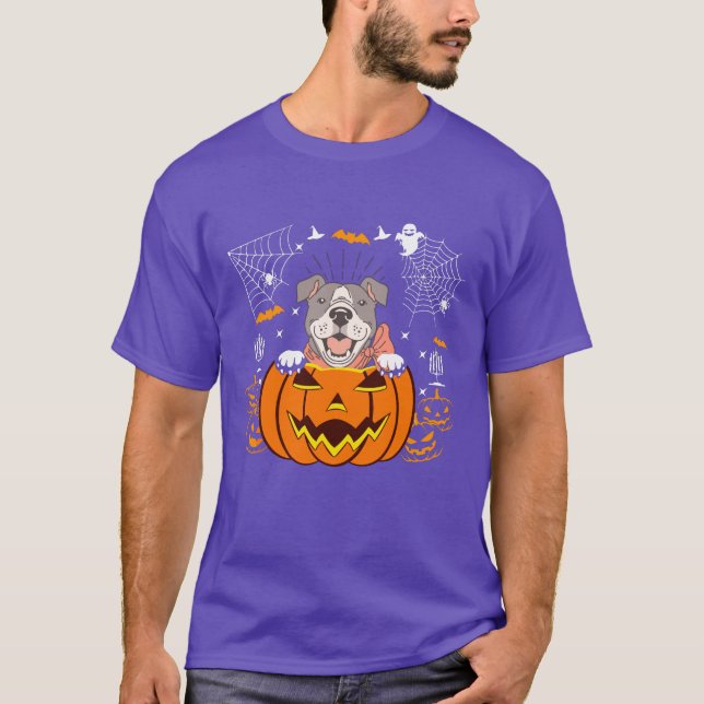 Camiseta Buldogue Pumpkin Dia de as Bruxas engraçado Costum (Frente)