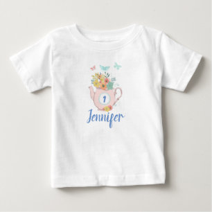 Camiseta Bule cor-de-rosa com aniversário das flores & das